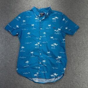 Chubbies Men's Shoreline Shirt Large Blue Palm Print Short Sleeve‎ Button Down